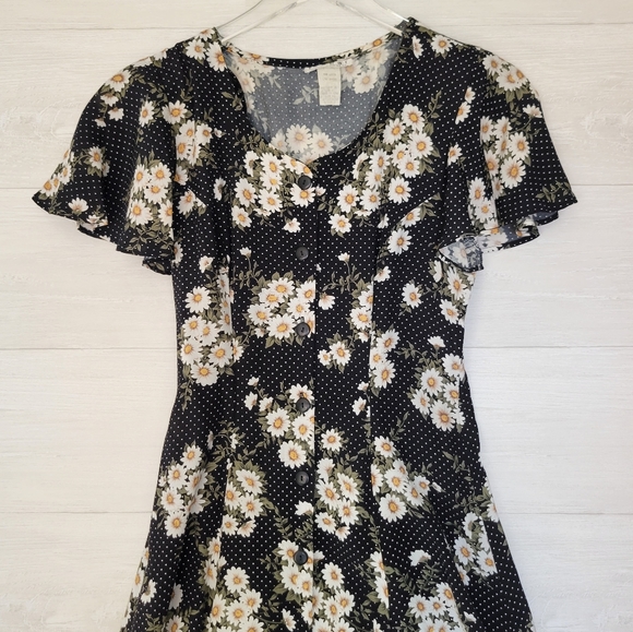 Vintage Daisy Print Button Front Midi / Maxi Dress Size Small - Picture 2 of 6